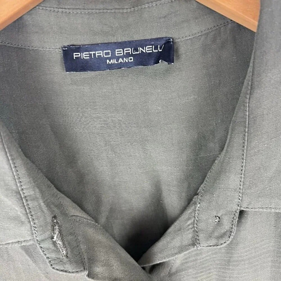 Pietro Brunelli Oversized Linen Blend Button Up Shirt Olive Green Sz S Lagenlook - Picture 10 of 12